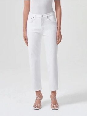 NWT AGOLDE Kye Mid Rise Straight Crop Jeans in Cake White Size 32